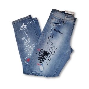 NWT ZARA Distressed Printed Jeans